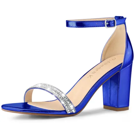 Allegra K - Rhinestone Ankle Strap Chunky Heeled Sandals