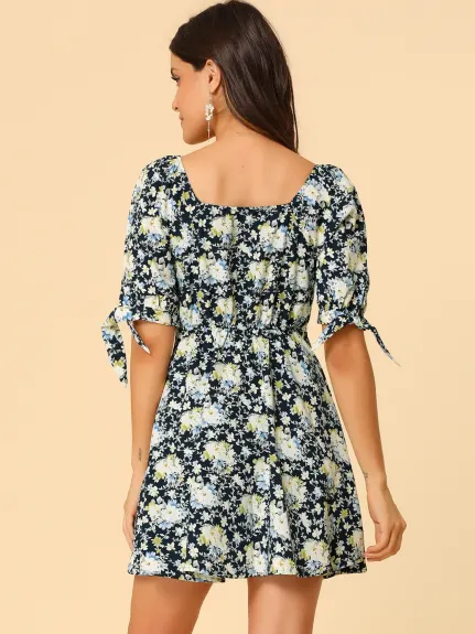 Allegra K- Mini-robe trapèze évasée à col en cœur et motif floral