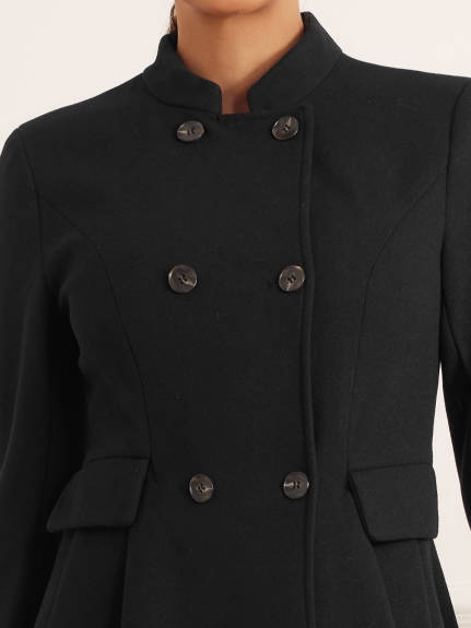 Allegra K - Stand Collar Double Breasted Winter Coat