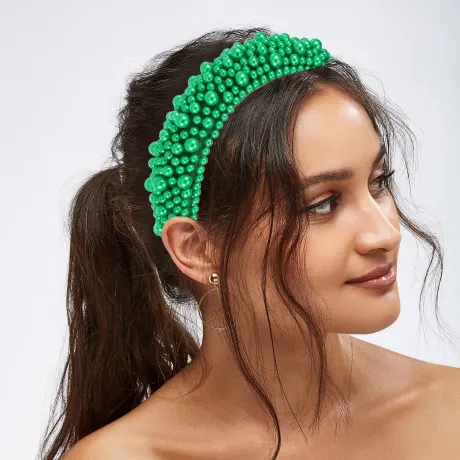 Unique Bargains - Faux Pearls Wide Padded Headband