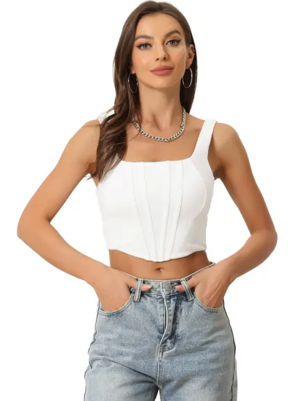 Allegra K- col carré Bustier Zip Top