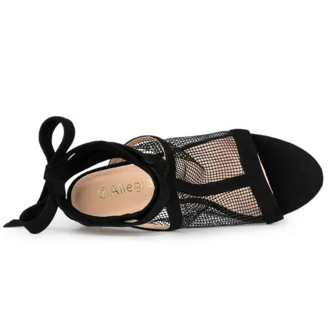 Allegra K- Mesh Block Heel Lace Up Sandals