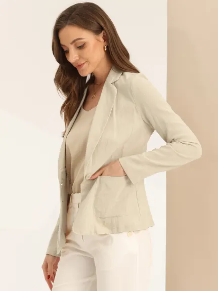 Allegra K - Notch Lapel One Button Linen Blazer