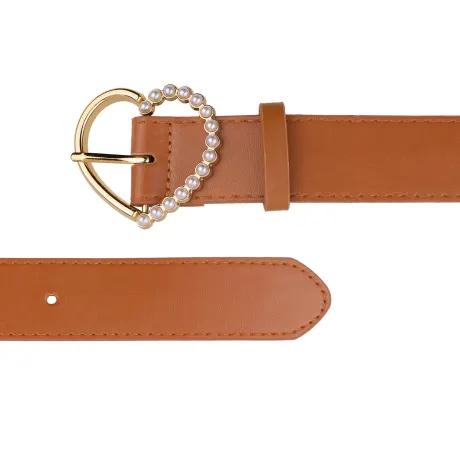 Allegra K- Heart-Shaped Buckle Bead Belt Waistband