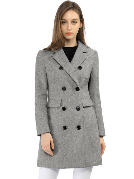 Allegra K- Double Breasted Back Vent Longline Overcoat