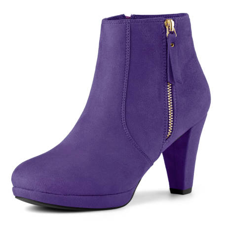 Allegra K - Side Zip Low Platform Ankle Booties