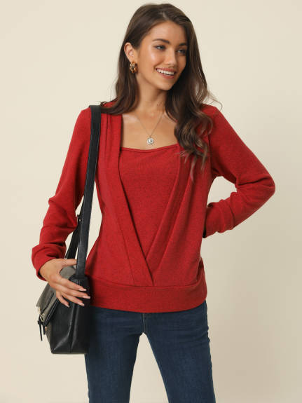 Allegra K- Square Neck Long Sleeve Knit Top