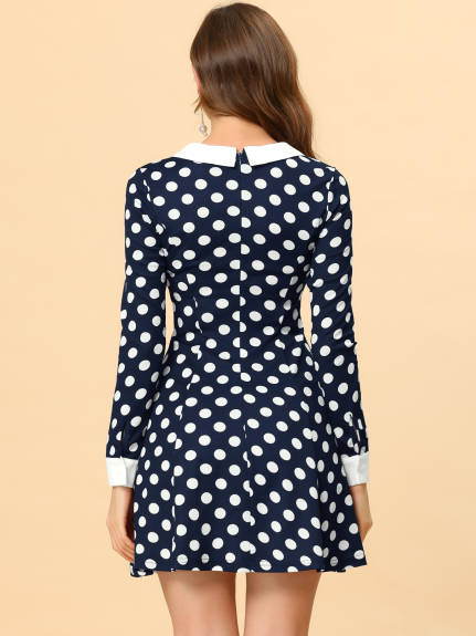 Allegra K- Peter Pan Collar Long Sleeve Above Knee A-Line Dress