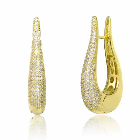 Rachel Glauber 14k Gold Plated with Clear Cubic Zirconia Oblong Oval Raindrop Hoop Earrings