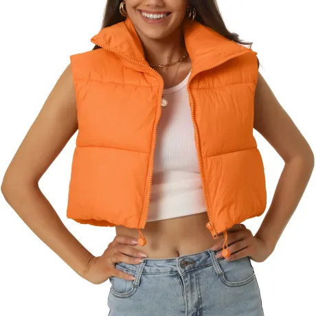 Allegra K- Stand Collar Crop Puffer Padded Gilet