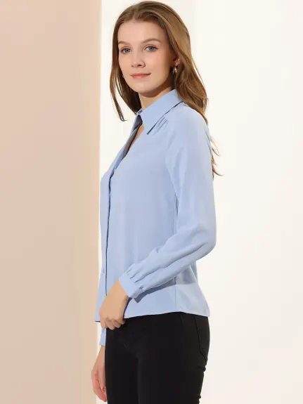 Allegra K- Choker Neck Blouse Turn Down Collar Shirt