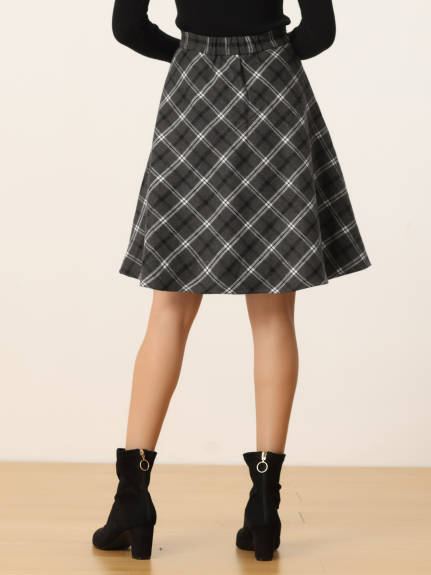 Allegra K - Plaid Tartan Knee Length A-Line Skirt