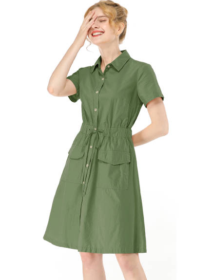 Allegra K- Button Down Cotton Flare Shirt Dress