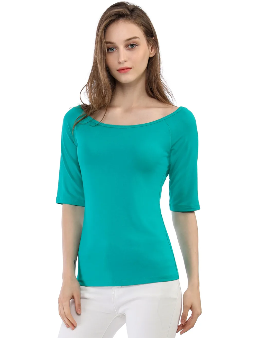 Allegra K- Scoop Neck Fitted Layering T-Shirt