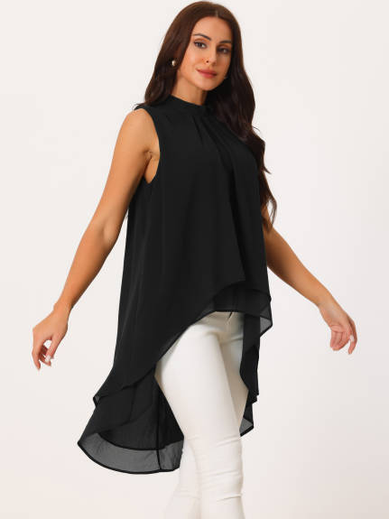 Allegra K- Tie Back Mock Neck Flowy Tops