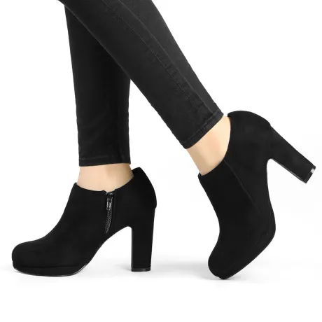 Allegra K - Rounded Toe Block Heel Ankle Booties