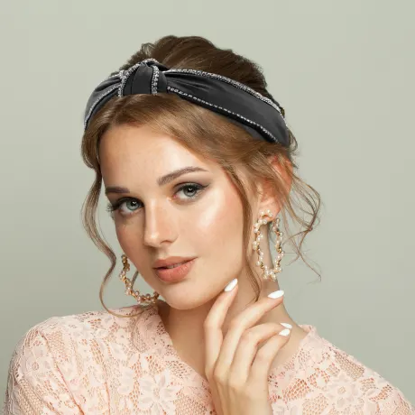Unique Bargains - Top Knotted Rhinestone Trim Wide Headbands