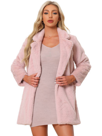 Allegra K - Open Front Fluffy Faux Fur Midi Jackets