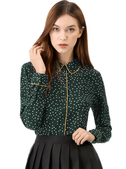 Allegra K- Printed Long Sleeve Piped Shirt