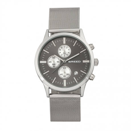 Breed - Espinosa Chronographe Mesh-Bracelet Montre avec date - Argent/Gunmetal