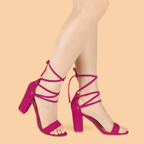 Allegra K- Tie Up Heels Strappy Chunky  Heel Sandal