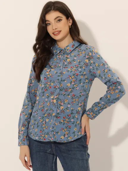 Allegra K- Blouse florale à manches longues et col en pointe