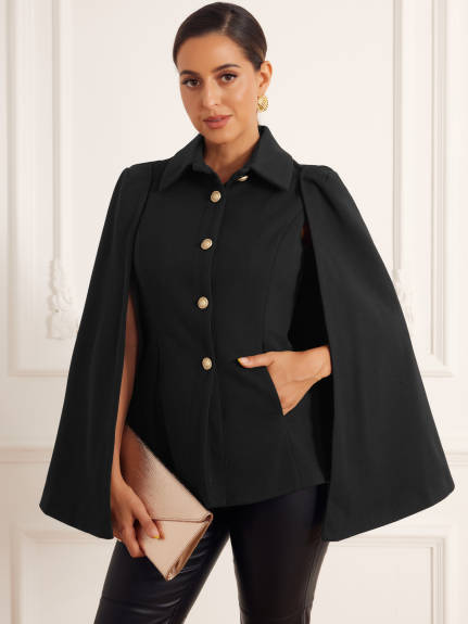 Allegra K - Manteau Cape Blazer à Manches Fendues et Boutons