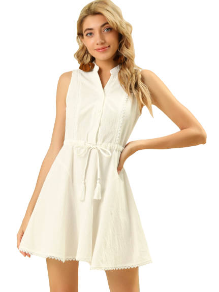 Allegra K- Sleeveless Lace Trim Drawstring Waist Swing A-line Dress