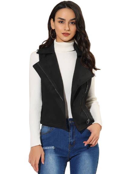 Allegra K - Faux Suede Vest Sleeveless Biker Jacket