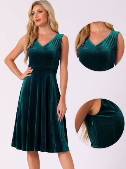 Allegra K - Sleeveless Velvet A-Line Midi Dress