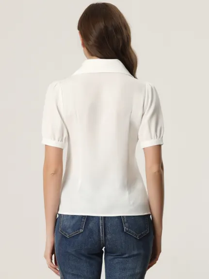 Allegra K - Summer Lapel Collar Short Sleeve Shirt