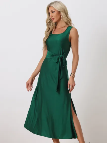 Allegra K- Sleeveless Waist Strap Maxi Dress