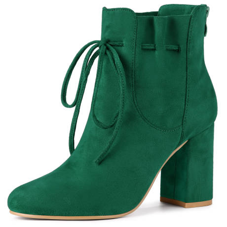 Allegra K - Round Toe Ruffle Drawstring Ankle Boots