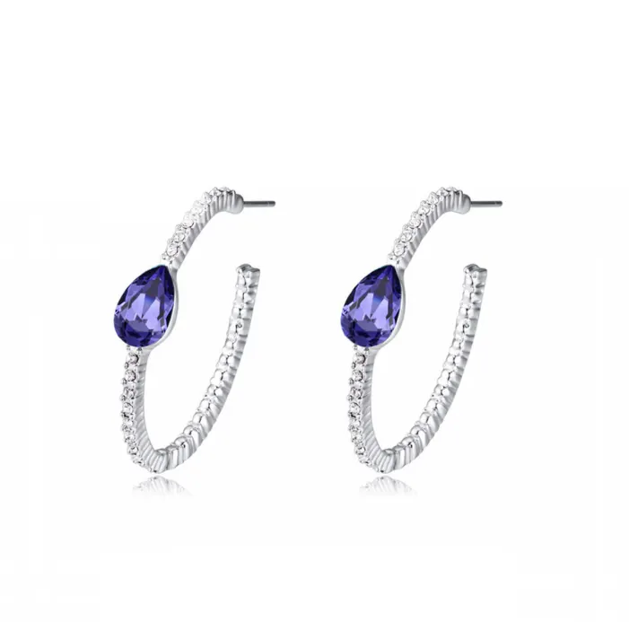 Silvertone Pave Crystal & Teardrop Textured Hoop Earrings by Callura