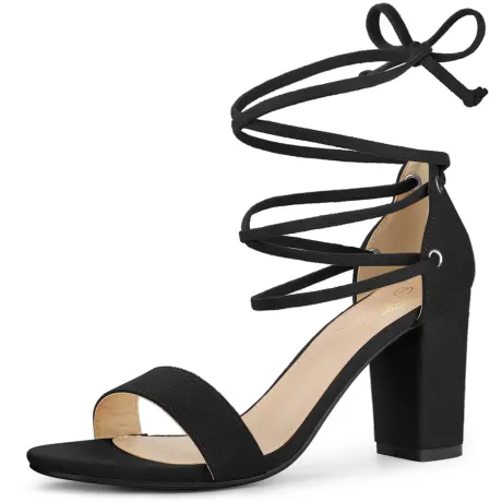 Allegra K- Strappy Lace Up Chunky High Heel Sandals