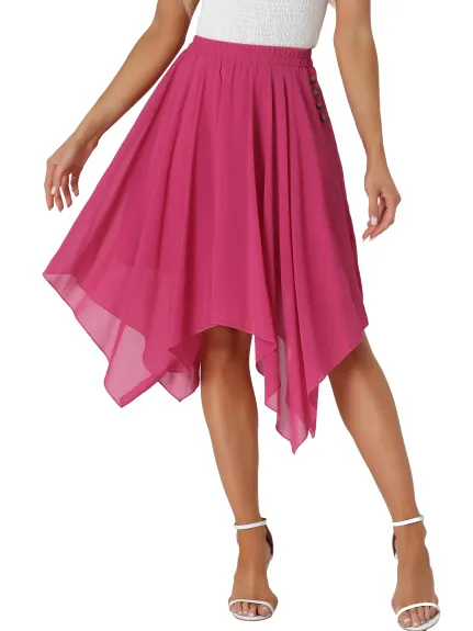 Allegra K- Elastic Waist Chiffon Handkerchief Hem Midi Skirt