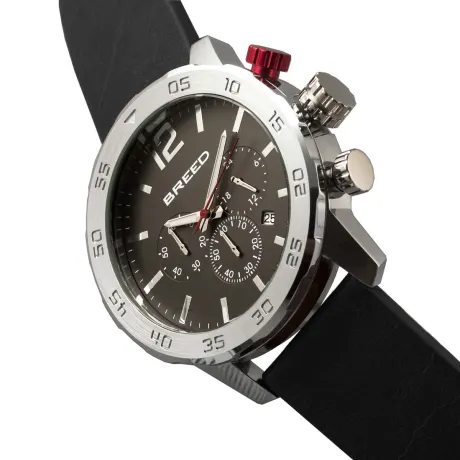 Breed - Montre chronographe Manuel avec bracelet en cuir et date - Argent