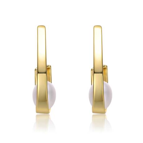 Genevive Sterling Silver 14k Yellow Gold Plated with White Pearl Ribbon Half-Hoop Drop Earrings