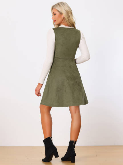 Allegra K - Sleeveless Faux Suede Pinafore Overall Dress