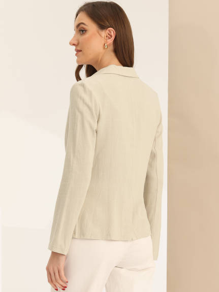 Allegra K - Notch Lapel One Button Linen Blazer