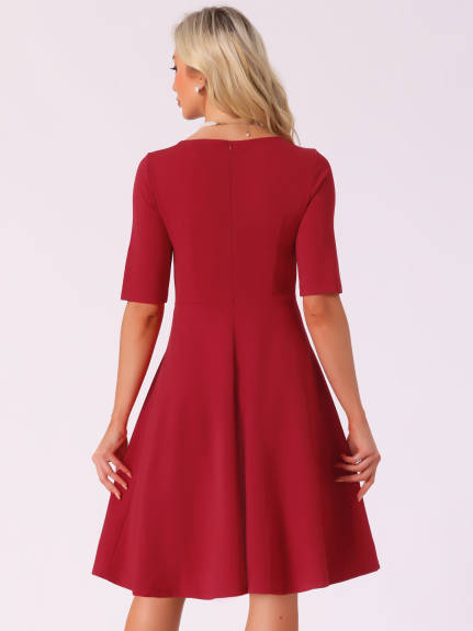 INSPIRE CHIC - V-Neck Elegant A-Line Midi Dress