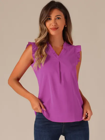 Allegra K- Ruffled Sleeveless Pullover V- Neck Blouse Top