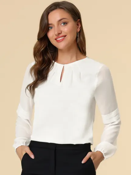 Allegra K- Long Sleeve Keyhole Neck Blouse Top