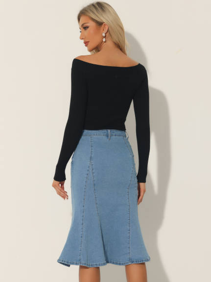 Allegra K- Fishtail Hem Bodycon Midi Denim Skirt