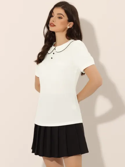 Allegra K- Peter Pan Collar Contrast Trim Puff Blouse