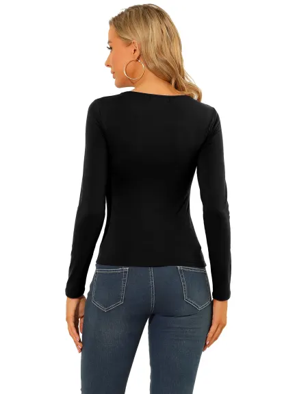 Allegra K - Scoop Neck Long Sleeves Ruched Fitted Top