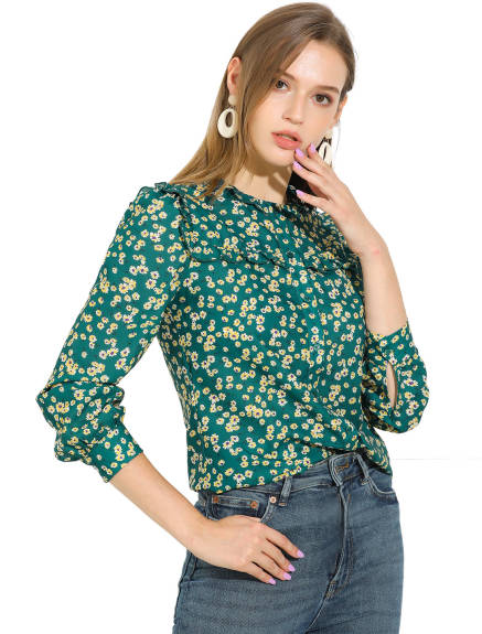 Allegra K- Ruffled Floral Daisy Blouse Shirt