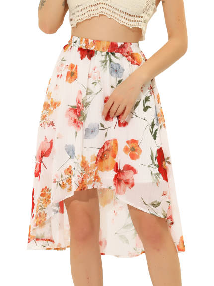 Allegra K- High Low Hem A-Line Midi Floral Skirt