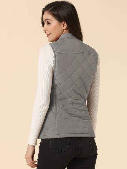 Allegra K- Stand Collar Lightweight Gilet Quilted Zip Vest