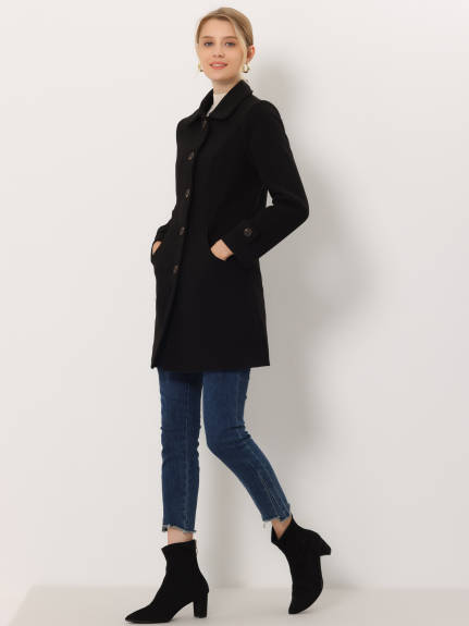 Allegra K- Peter Pan Collar Outwear Trench Peacoat